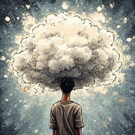 Ilustración de una persona con niebla mental (antes)